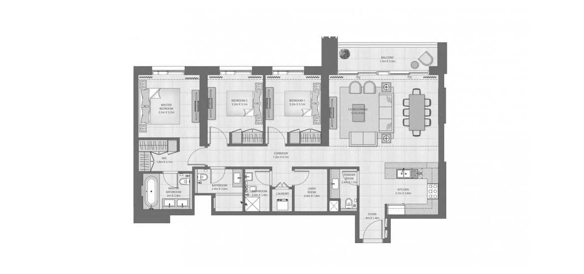 Планировка «C» 4 комнаты в ЖК CREEK EDGE