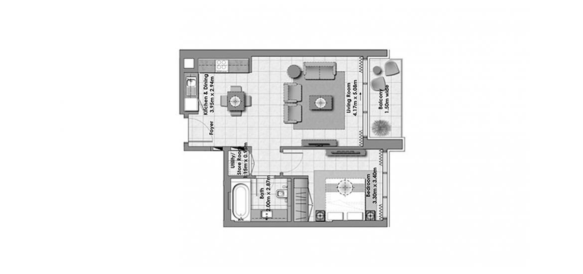 Планировка «THE COVE 1BR 68SQM» 1 спальня в ЖК THE COVE