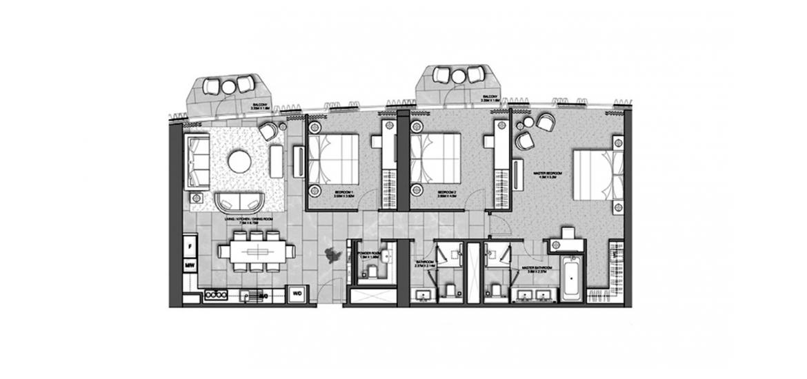 Планировка «ADDRESS HARBOUR POINT 3BR 149SQM» 3 спальни в ЖК ADDRESS HARBOUR POINT