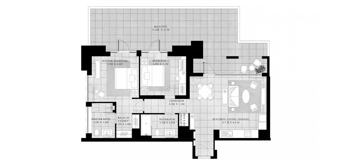 Планировка «2BR 166SQM» 2 спальни в ЖК VIDA RESIDENCES