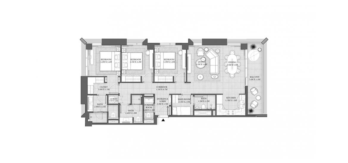 Планировка «BUILDING 1 3 BEDROOM TOTAL 138SQ.M» 3 спальни в ЖК SAVANNA RESIDENCES