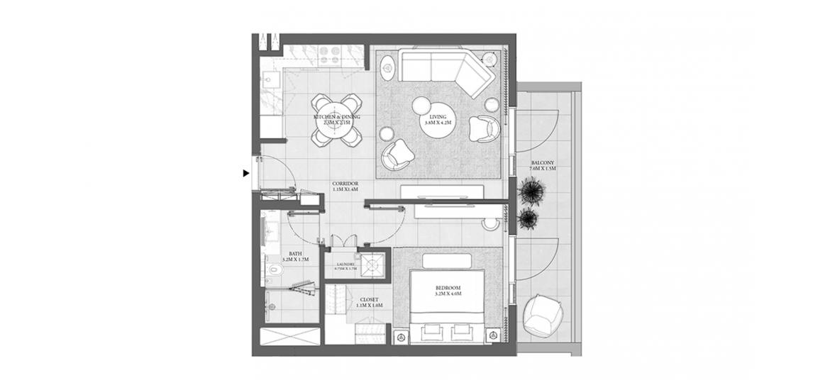 Планировка «BUILDING 1 1 BEDROOM 70SQ.M» 1 спальня в ЖК SAVANNA RESIDENCES