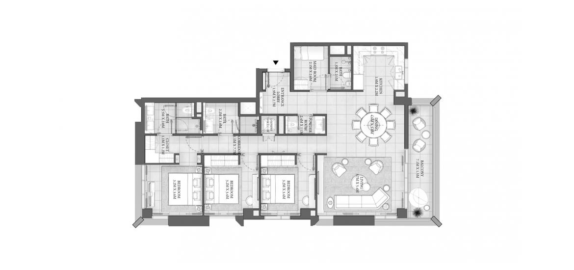 Планировка «BUILDING 1 3 BEDROOM TOTAL 158SQ.M» 3 спальни в ЖК SAVANNA RESIDENCES