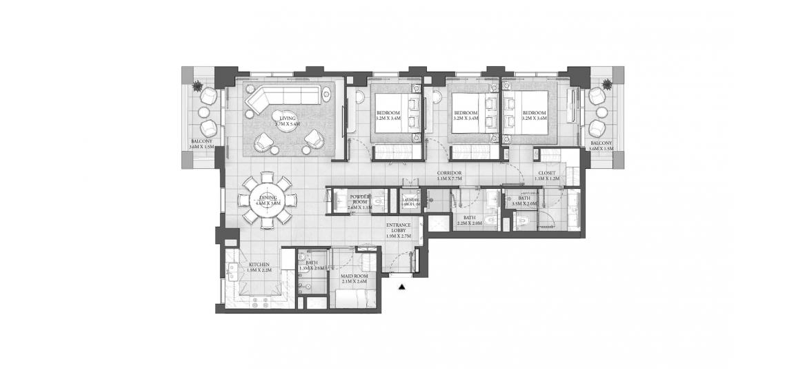 Планировка «157 SQ.M 3BR BUILDING 2» 5 комнат в ЖК CEDAR RESIDENCES