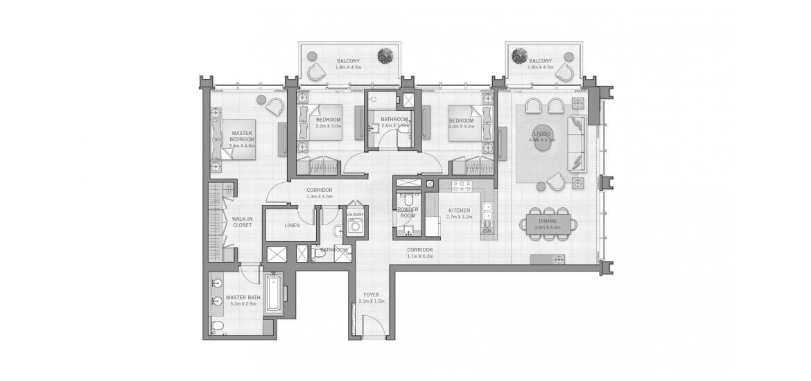 Floor plan «C», 3 bedrooms in THE GRAND