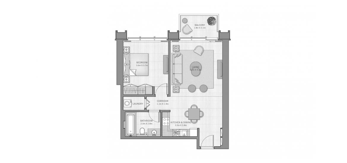 Floor plan «B», 1 bedroom in THE GRAND