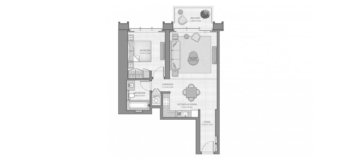 Floor plan «A», 1 bedroom in THE GRAND
