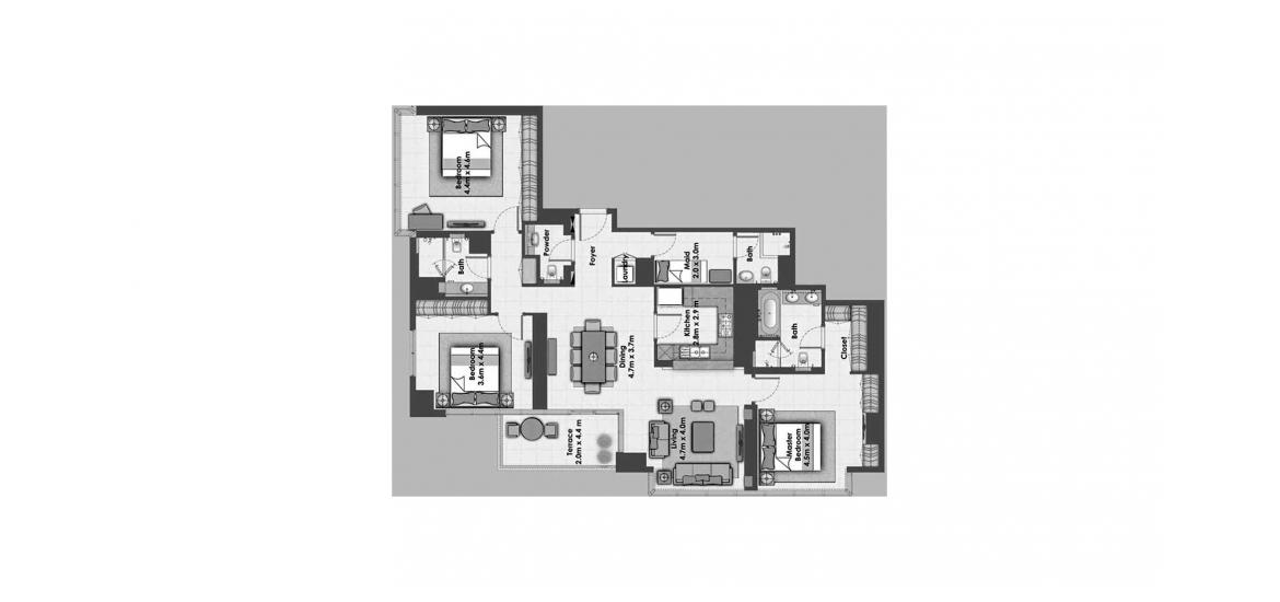Floor plan «DUBAI CREEK RESIDENCES 3BR 179SQM», 3 bedrooms in DUBAI CREEK RESIDENCES