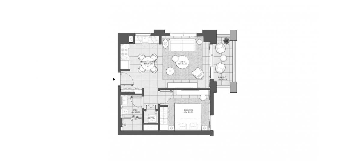Floor plan «57 SQ.M 1BR BUILDING 2», 1 bedroom in CEDAR RESIDENCES